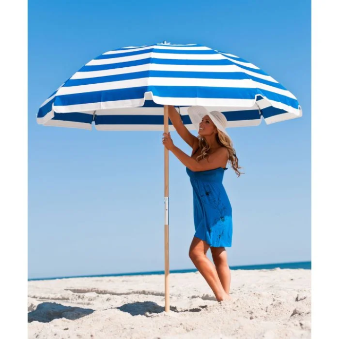 Kymsly 7.5’ Steel Beach Umbrella – Acrylic Canopy & Ash Wood Pole