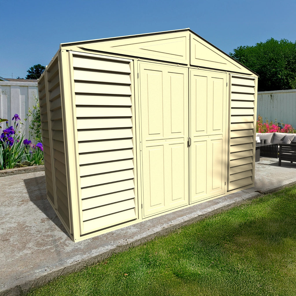 KyMax 10.5ft x 5ft Woodbridge Plastic Vinyl Shed with Foundation Kit 00283