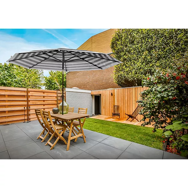 Kymsly OneClick Gen2 9’ Patio Market Umbrella – Push-Button Tilt & Rib Replacement Technology