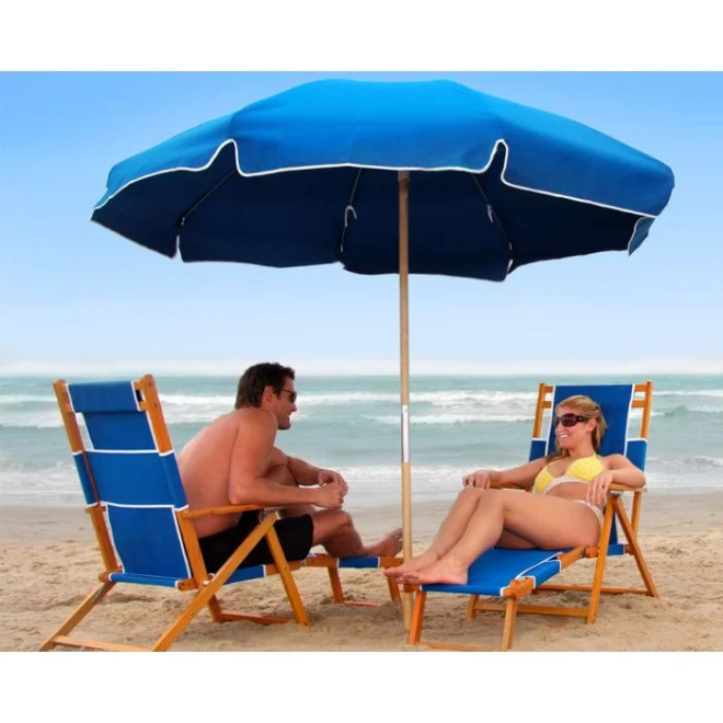Kymsly 7.5’ Steel Beach Umbrella – Heavy Gauge Vinyl Canopy & Ash Wood Pole
