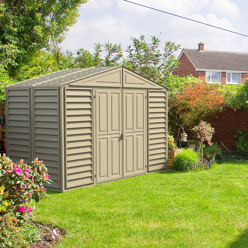 KyMax 10.5ft x 5ft Woodbridge Plastic Vinyl Shed with Foundation Kit 00283