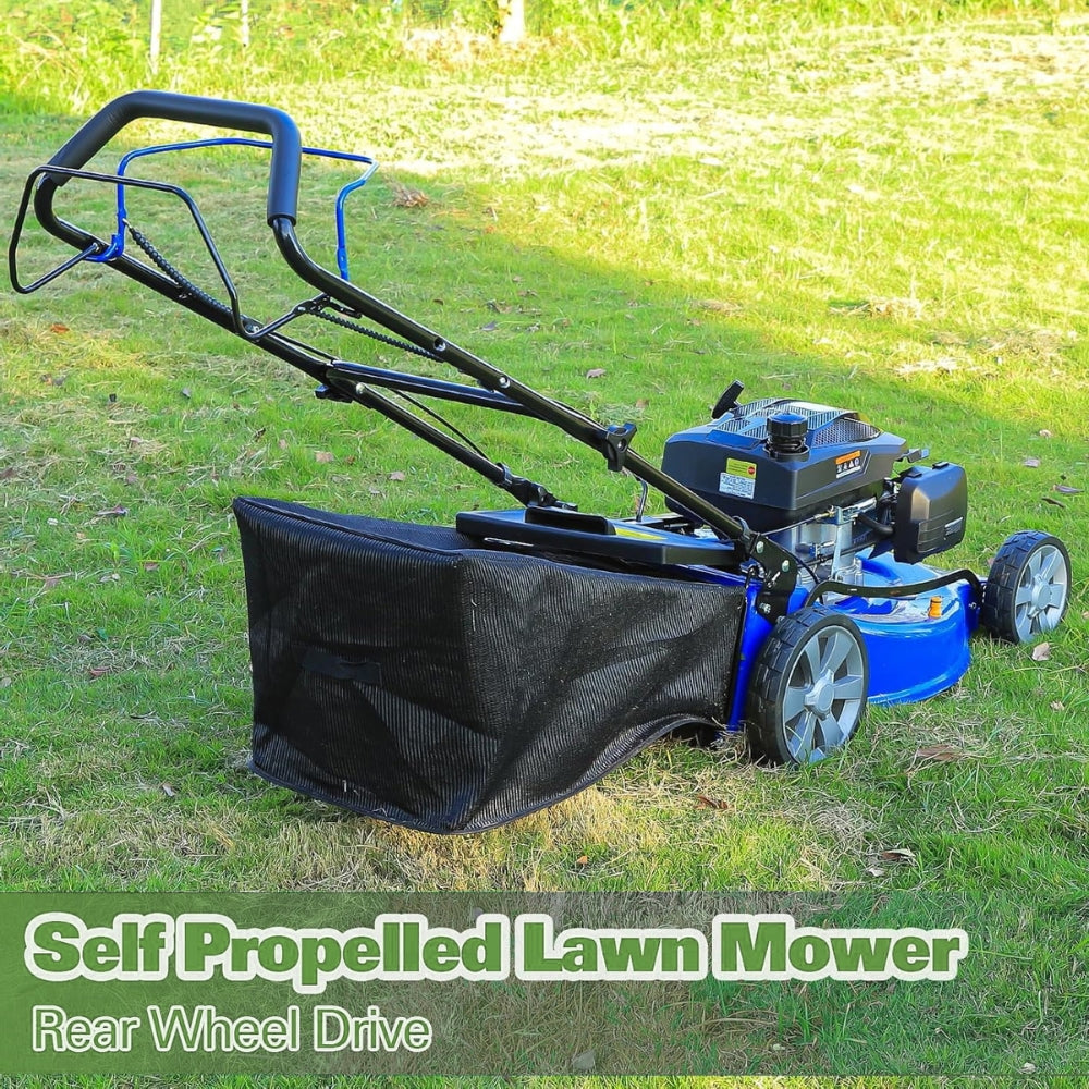 Hykolity Self Propelled Lawn Mower 21" 201cc Gas Push Lawnmower with 8-Position Height Adjustment 3-in-1 Side Discharge Walk Behind Grass Cutting