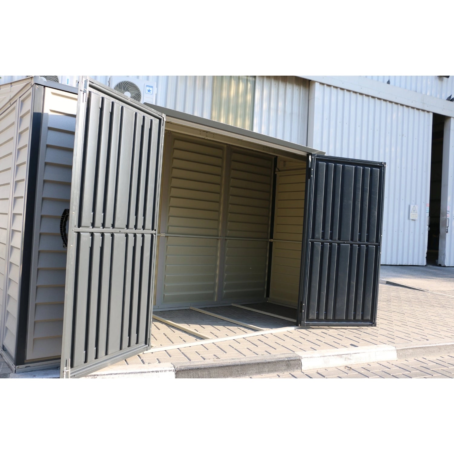 KyMax SideMate Plus Pro 10' x 4' Plastic Vinyl Outdoor Storage Shed with Double Doors 36825