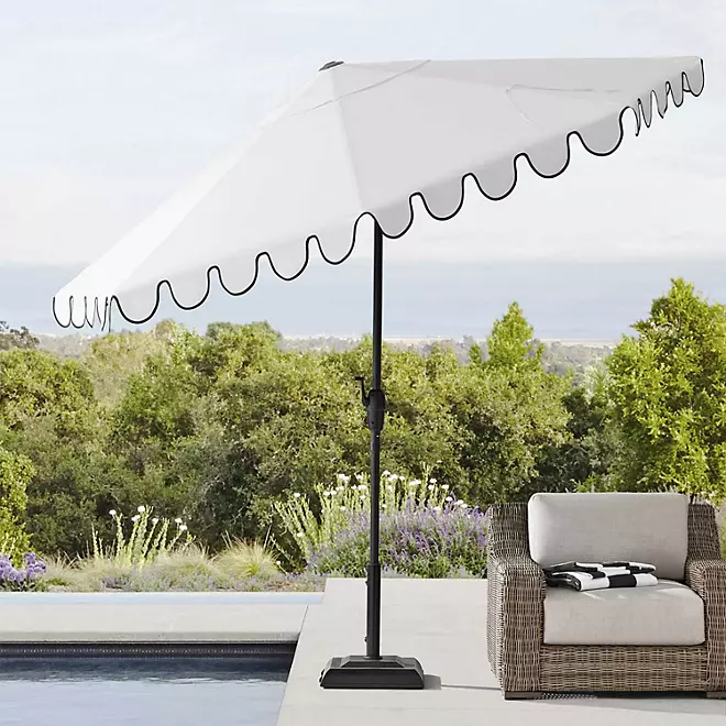Kymsly 10’ Scalloped Market Umbrella – Sunbrella® Fabric with Auto-Tilt & Crank Lift
